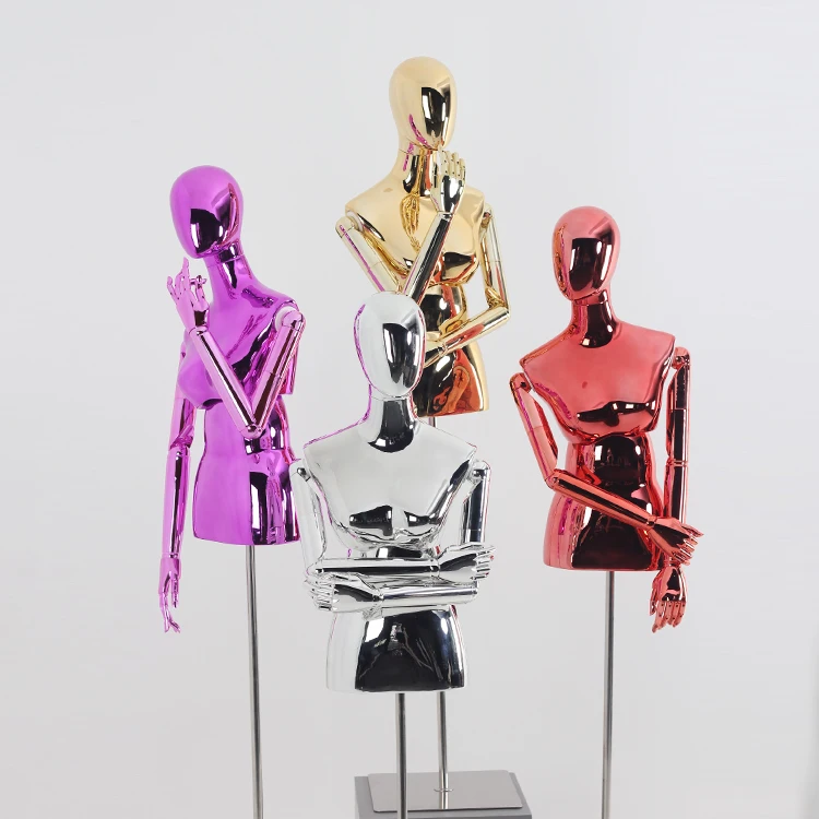Оконный дисплей из стекловолокна золотой хромированный Женский манекен для торса женское платье