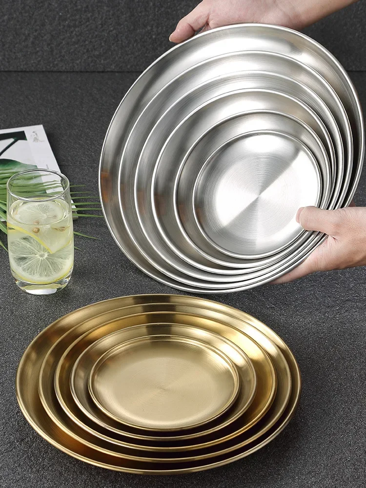 Korean Barbecue Disc Stainless Steel Dinner Plate Retro Golden Dish ...