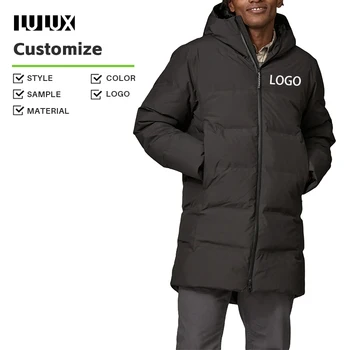 High Quality Men's Winter Thick Warm Hooded Jacket Windproof Casual Outerwear Medium Long Puffer Coat Front Logo Formal Style