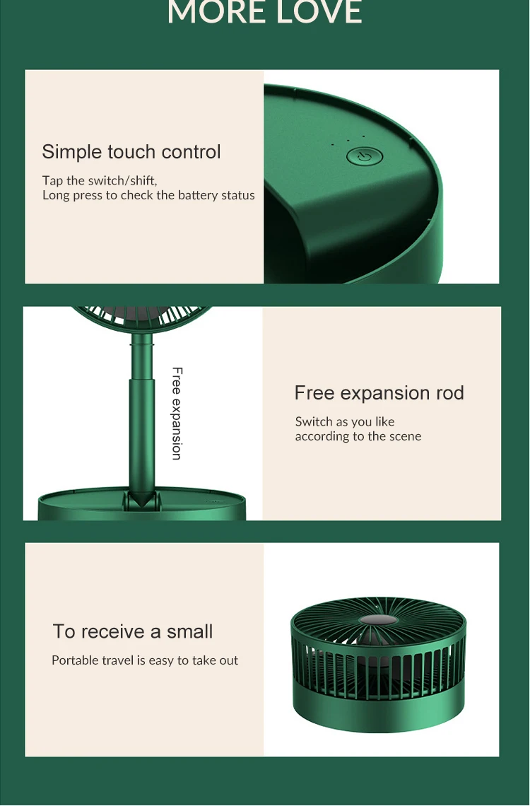Portable Adjustable Rechargeable Telescopic Fan Height Low Noise Air