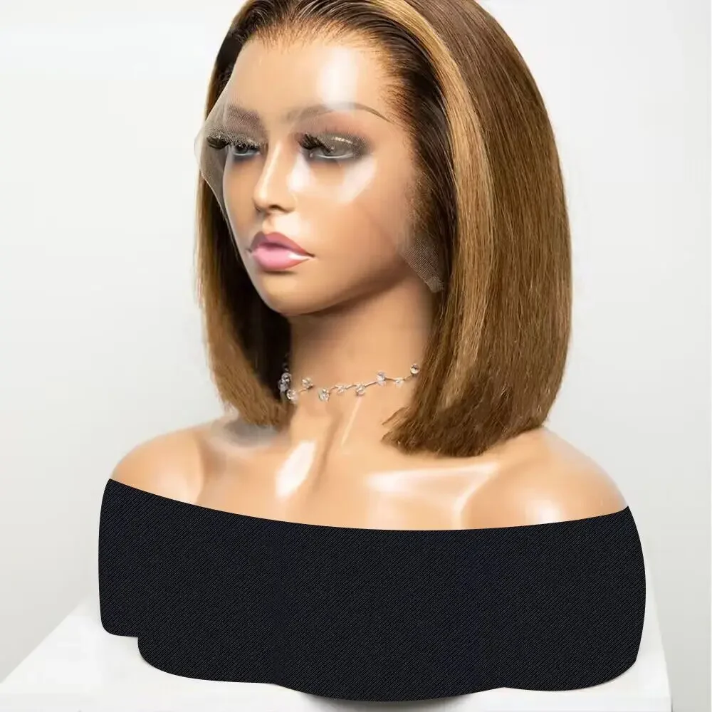Korte bob echthaar lace front pruik met highlight kleur remy_voghion.com