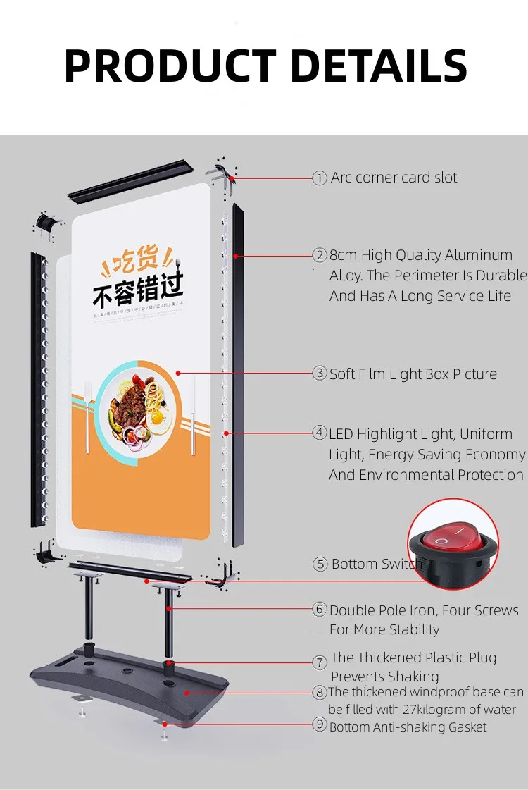 Free standing lighted sign holder led menu display heavy duty slide in poster stand factory wholesale