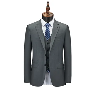 Gray Men's Professional Single-Breasted Business Suit Top Pants with Flat Front Style Factory Wholesale OEM & ODM Orders 8092-1