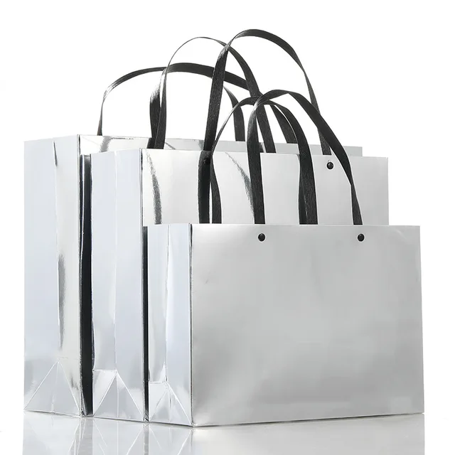 paper bags with your own logo Bright silver gift bagjewelry clothing packaging gift shopping paper bag