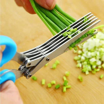 Herb Scissors Multipurpose 5 Blade Kitchen Herb Shears Herb Cutter with  Safety Cover and Cleaning Comb for Chopping Basil Chive Parsley