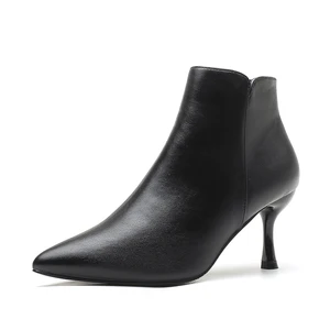 Formal Black Microfiber Ankle Boots with Pointed Toe & Stiletto Heel, 5CM/7CM Heel for Autumn & Winter