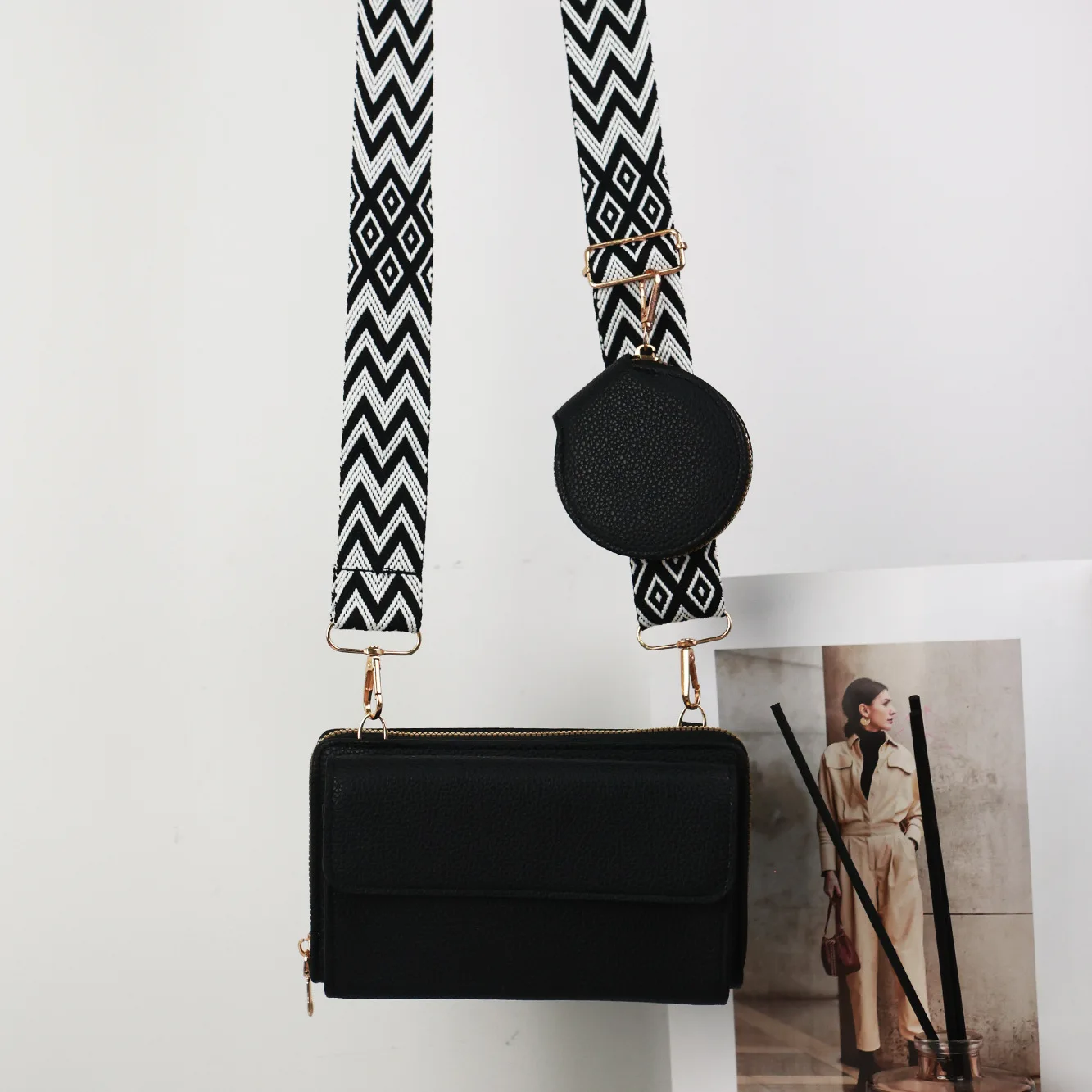 Women Solid Color PU Messenger Bags With Purse Ladies Phone Bag Outdoor Sling Shoulder Bag With Purse