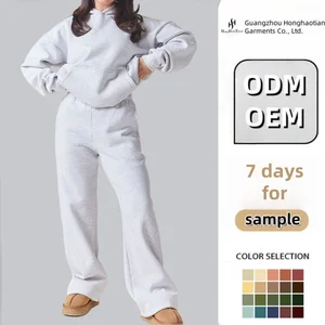 Wholesale Custom Logo 380 Gsm Athletic French Terry Active Wear Casual Fitness Jogging Two Piece Women Sport Tracksuit Set