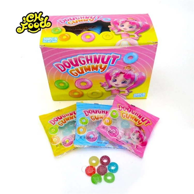 New Hot Wholesale Sour Colorful Mini Sugar Coated Doughnut Shape Gummy Jelly Candy Sweets OEM China Candy for Kids