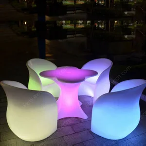 Contemporary Plum Blossom Chair Round Table Set RGBW Lighting Bar Stool Night Lamp for Living Room Hotel Decorative Party Night