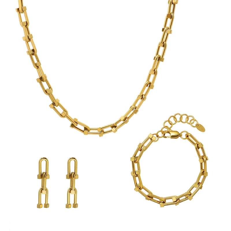 U Shape Necklace,Thick Chain Earrings 