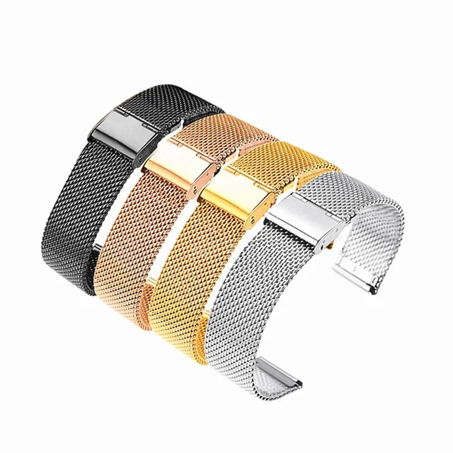Hot sale 12 14 16 18 20 22 24 MM 0.6 coarse 304 stainless steel mesh watch band with quick release smart watch replacement bands