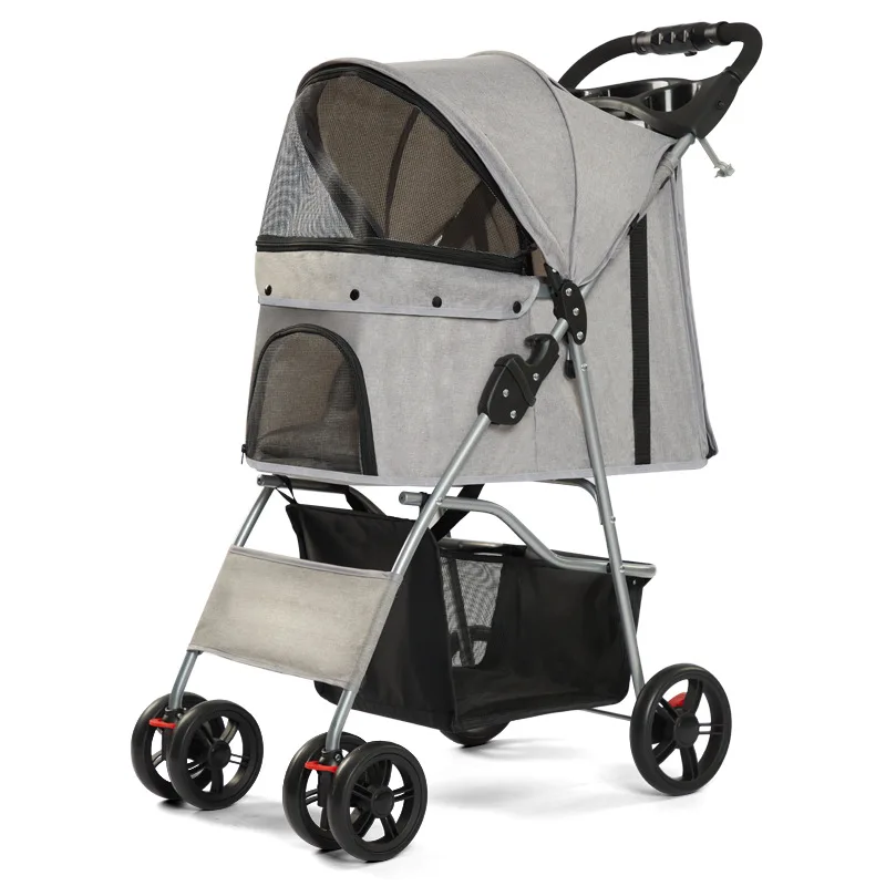 Hot-selling 3 and 4 Wheels Folding Pet Stroller Carbon Steel Pet Travel Carrier Car Cat Dog Stroller Trolley with Cup Holder