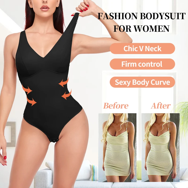 Women Slimming Tummy Control Body Shaper Thong Shapewear With Removable Bra Thong And G String