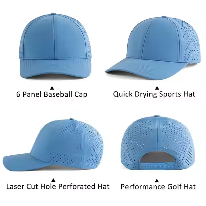 Customized Waterproof Baseball Cap Laser Cut Hole Perforated Hat Perfomance Custom Blank Golf Hats