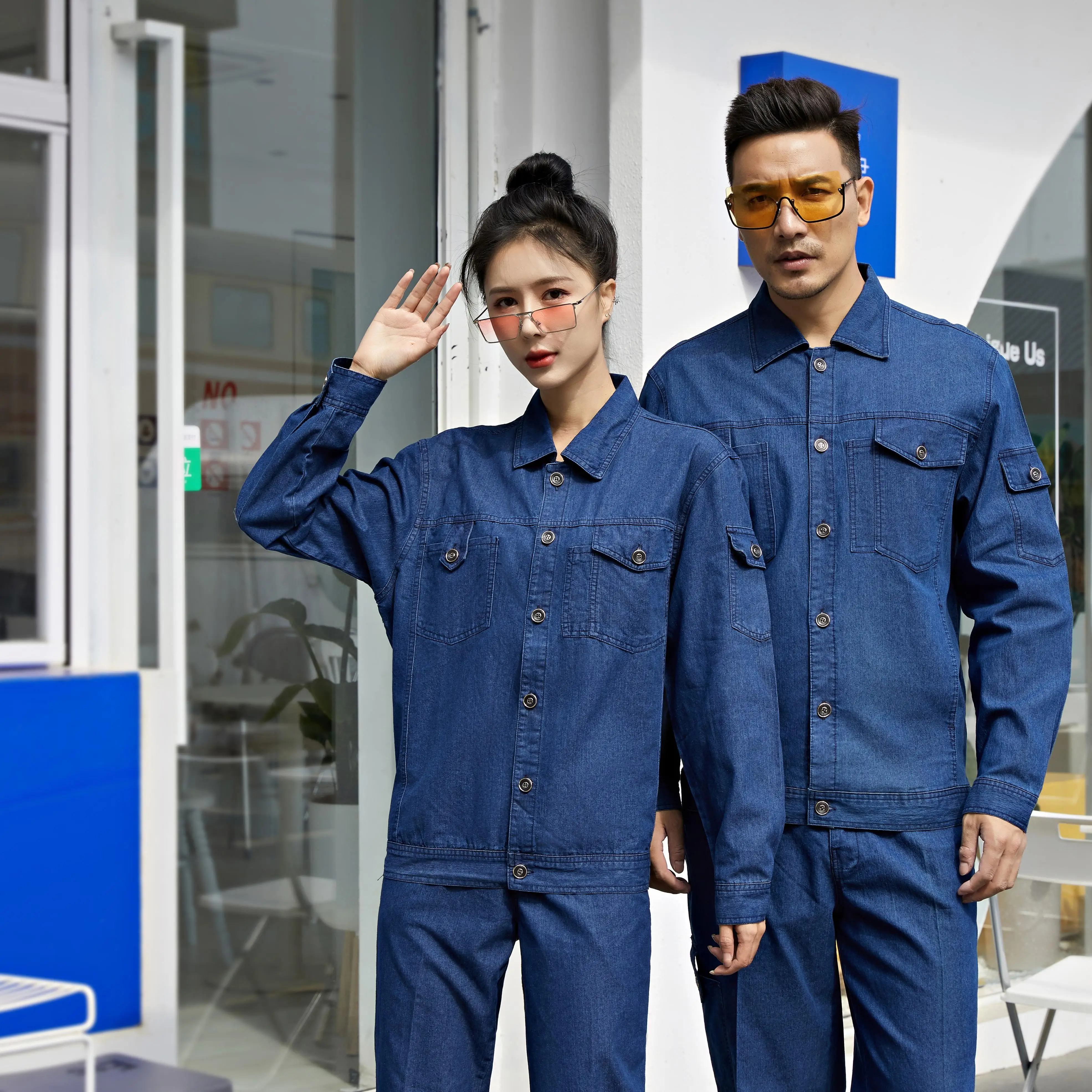 Labor Uniform Custom Made Unisex Denim Dungarees European Overalls  Breathable Work Button up Long Sleeve Workwear