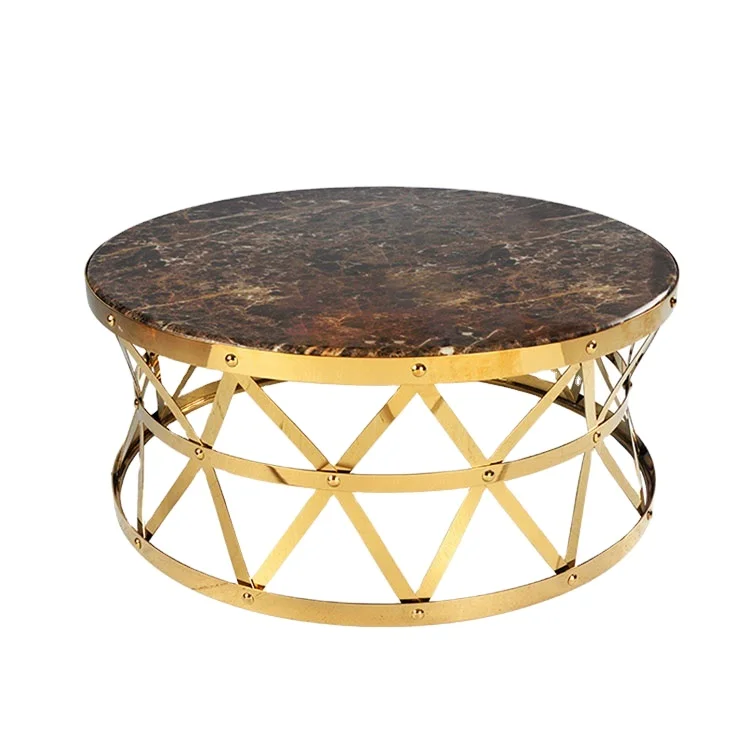 Large Square Metal Leg Brown Marble Coffee Table