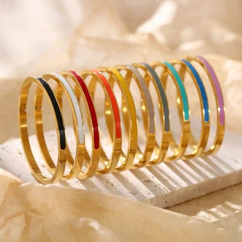 New Minimalist Jewelry High Quality Indian 4mm 6mm Thin Stainless Steel Gold Plated Colorful Enameled Bangles Bracelet For Women