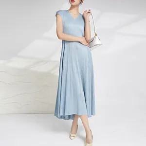 Miyake Pleated Dress for Women Elegant Plus Size Stretchy Casual Summer Party & Evening Dress