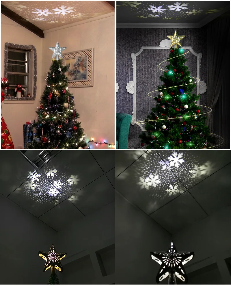 OurWarm Christmas Tree Topper Lighted Star Tree Topper Gold Christmas Tree  Star with Adjustable Rotating Magic Rainbow Projector Lights, 3D Hollow  Star Tree Topper for Christmas Tree Decorations 