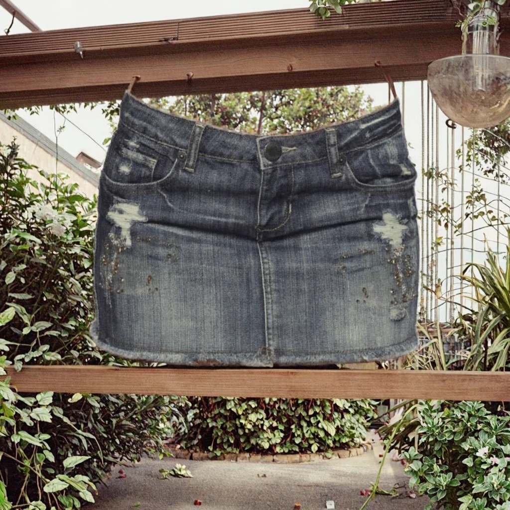 American Street Style Distressed Washed Denim Skirt Sexy Regular Waist Bodycon Skirt New Short Summer Y2K Cargo