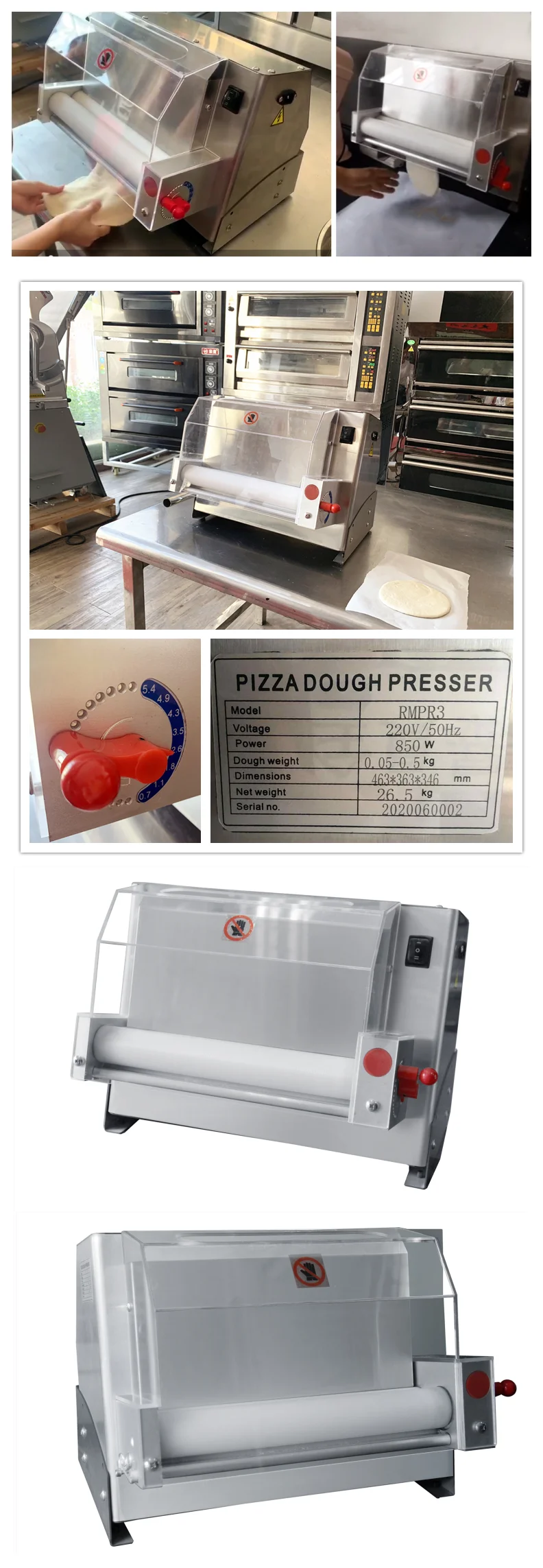 RM Commercial Automatic Electric table top pizza dough sheeter pizza dough sheeter machine rolling pizza sheeter roller machine
