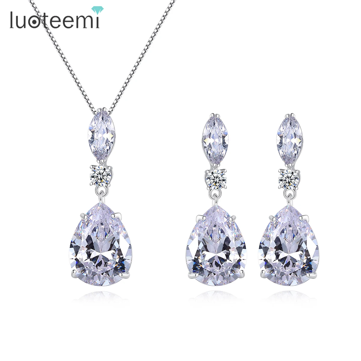Silver Teardrop Clear Cubic Zirconia Crystal Rhinestone Drop Earrings and Necklace Bridal Jewelry Sets Best Gift for Bridesmaids AMYJANE Elegant Jewelry Set for Women