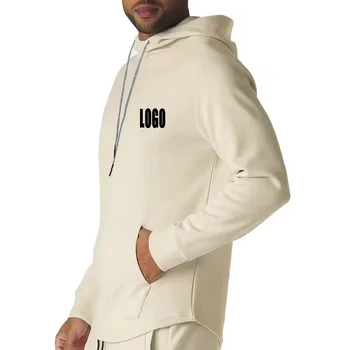 Good Quality Knitted 300 Gsm Solid Color Hoodie Custom Men's 100 Blank Polyester Curved Hem Hoodie