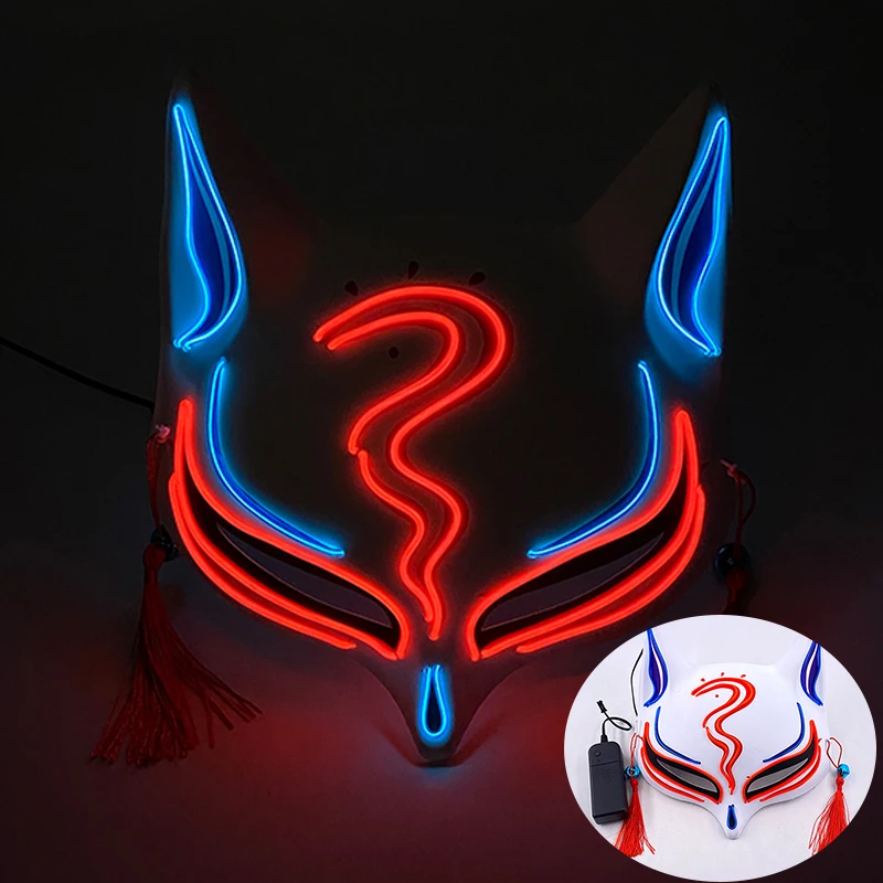Lustige leuchtende Fuchs-Masken für Damen – Leuchtende Gesichtsmasken für das obere Gesichtsteil – Leuchtet im Dunkeln – Cosplay-Neon-Verkleidungsmasken-Zubehör_voghion.com
