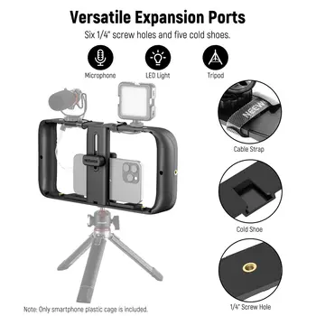 NEEWER Smartphone Video Rig Phone Video Stabilizer Grip Vlogging Cage with Cold Shoe Tripod Mount detail image
