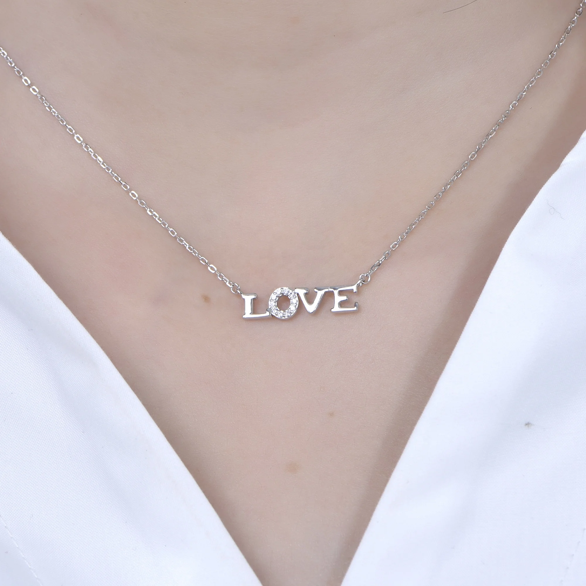 Love Script Letter Word 925 Sterling Silver Necklace Girlfriend Wife Love Letter Word Crystal Lover Valentine Letter Necklace