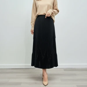 Factory Wholesale Custom Women's Summer Pure Black Pleated Jacquard A-line Midi Skirt Three-dimensional Pleated Skirt
