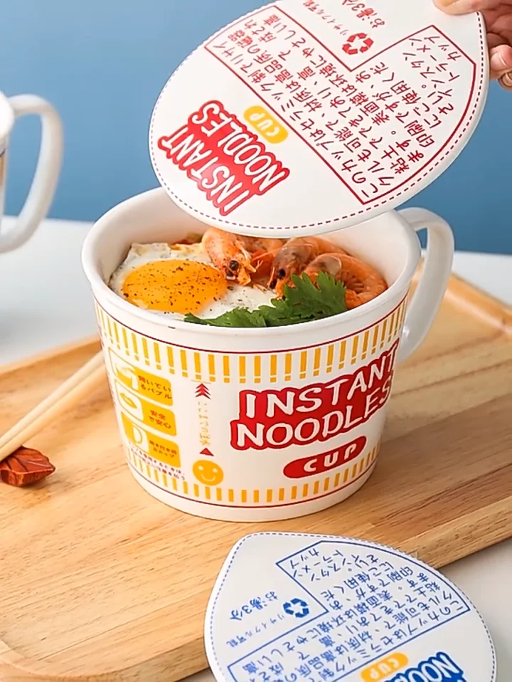 650ml Ceramic Ramen Bowl Set Japanese Instant Noodle Bowl Set With Lid