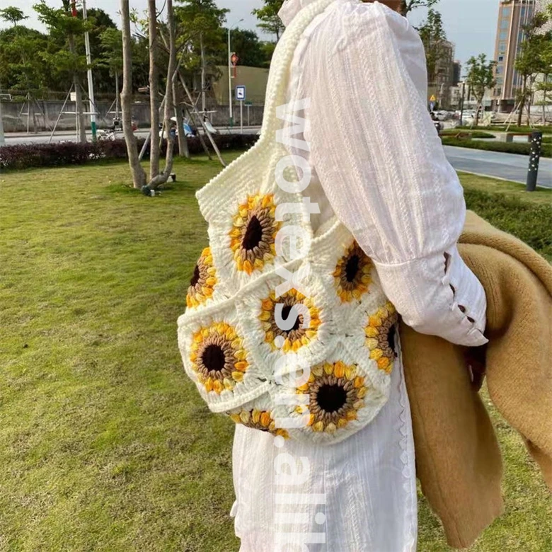 crochet sunflower tote bolsa