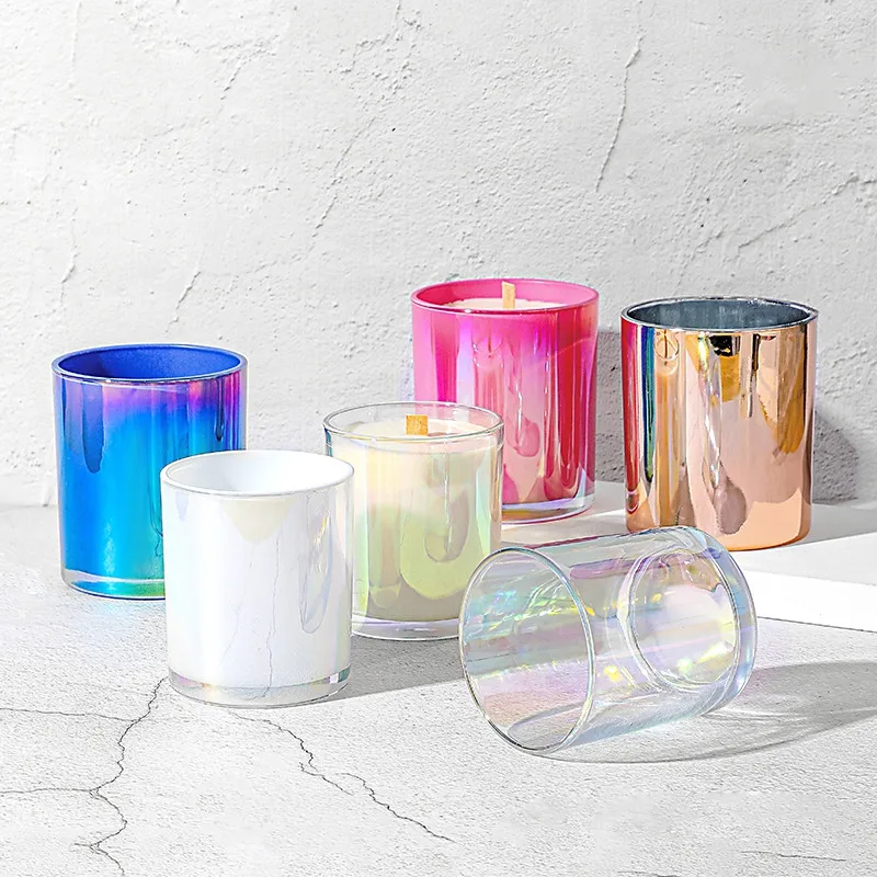 Wholesale Luxury Glass Candle Vessels Gradient Iridescent Thick