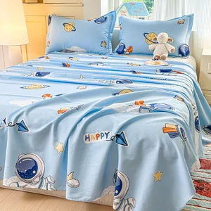 Luxury Quality 100% Cotton Adult Cartoon Floral Print Plain Durable Flat Sheets 200TC Breathable Eco-Friendly All-Season Bedding
