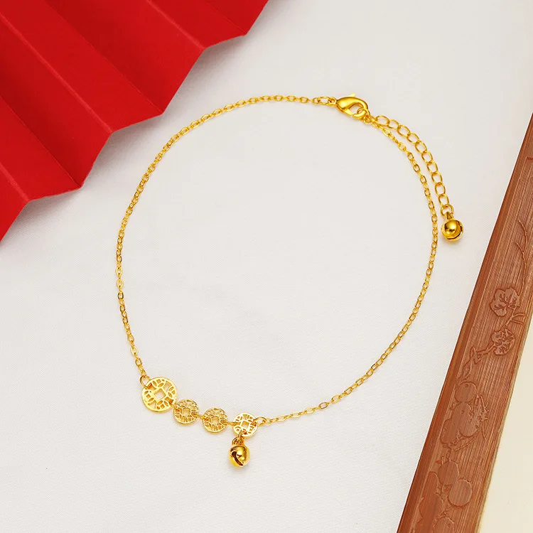 Net Red Jewelry Vietnam Fashion Simple Personality Anklet Female Gold  Plated Bell Copper Coin Foot Ornament