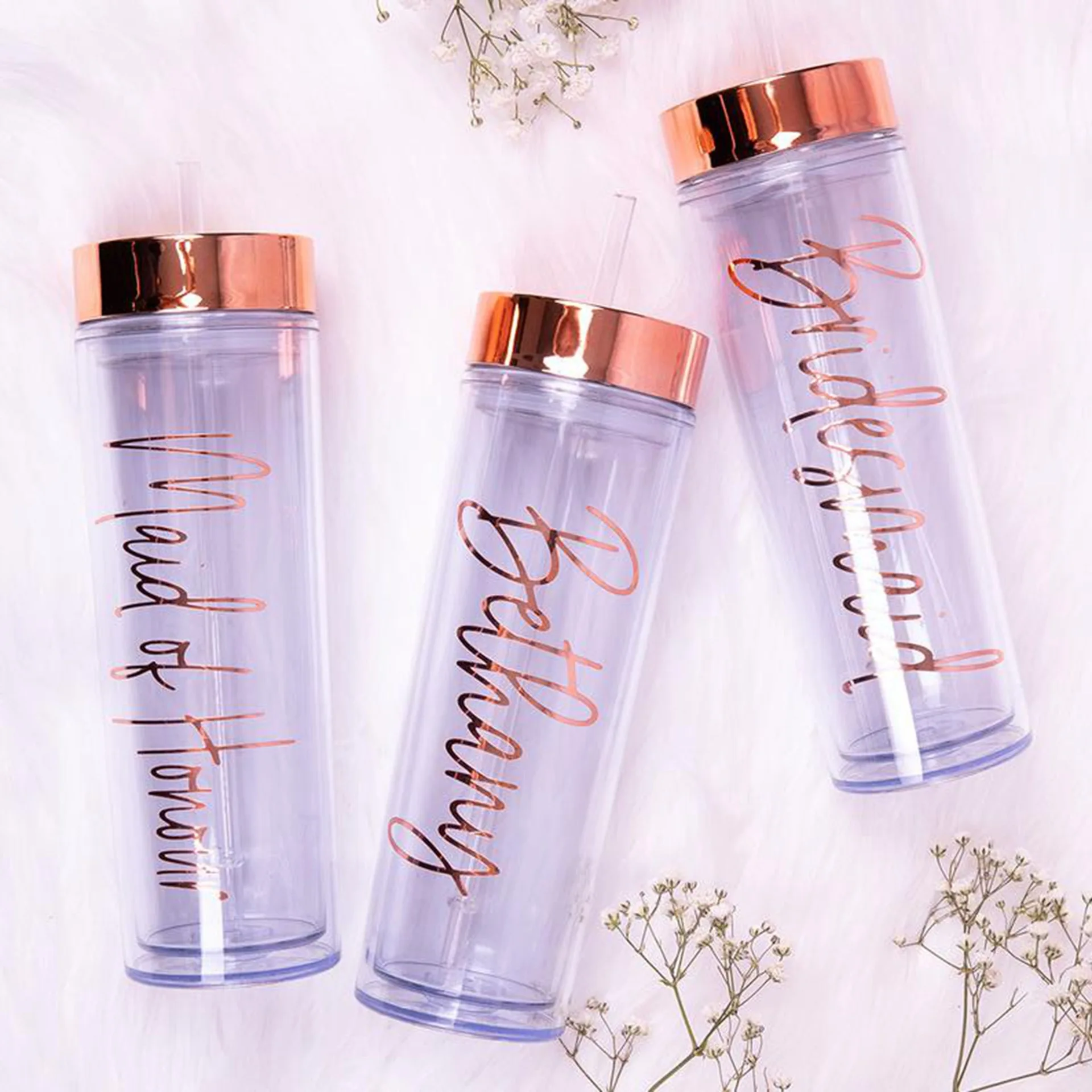 16oz Clear Double Wall Acrylic Tumblers With Straw And Metallic Rose Gold  Lids Bridesmaid Personalized Party Skinny Tumbler - Buy Double Wall Acrylic  Skinny Tumbler With Straw, bridesmaid