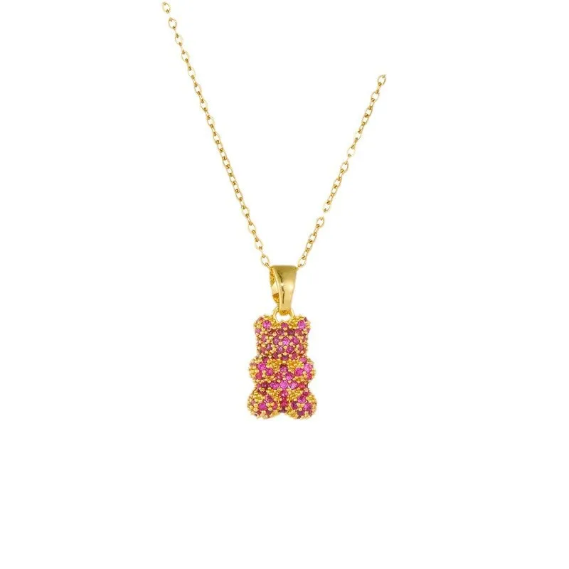 Korean Style Zircon Bear Gold Pendant Necklace
