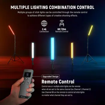 NEEWER 2 Pack Handheld Upgraded LED Video Light Stick & 2.4G Remote Kit With Stands/Filters/Carry Bag detail image