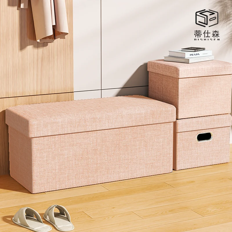 Modern Eco-Friendly Soft Foldable Fabric Large Capacity Storage Ottoman for Bedroom Living Room Sofa Bench