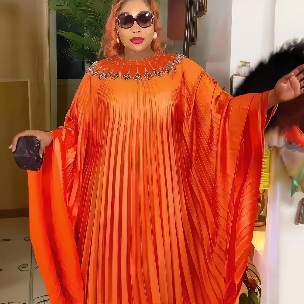 Cheap Boubou Women Fashion African Straight Dress Pleated With Rayon Dress Designs Fat Ladies Rhinestone Clothing Boubou Dress