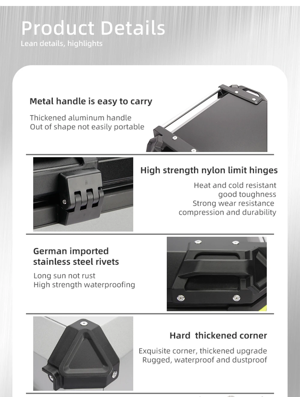 Motorcycle Top Case, 25L Motorcycle Top Box Aluminum Alloy Water Resistant Tail Safety Lock Universal Storage Trunk Rear Case Helmet Luggage - View #12