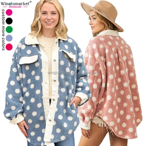 Wingtu Market Winter Jacket Woman Custom Cozy Fuzzy Polka Dot Outwear Corduroy Fleece Coats Shacket Jackets for Women