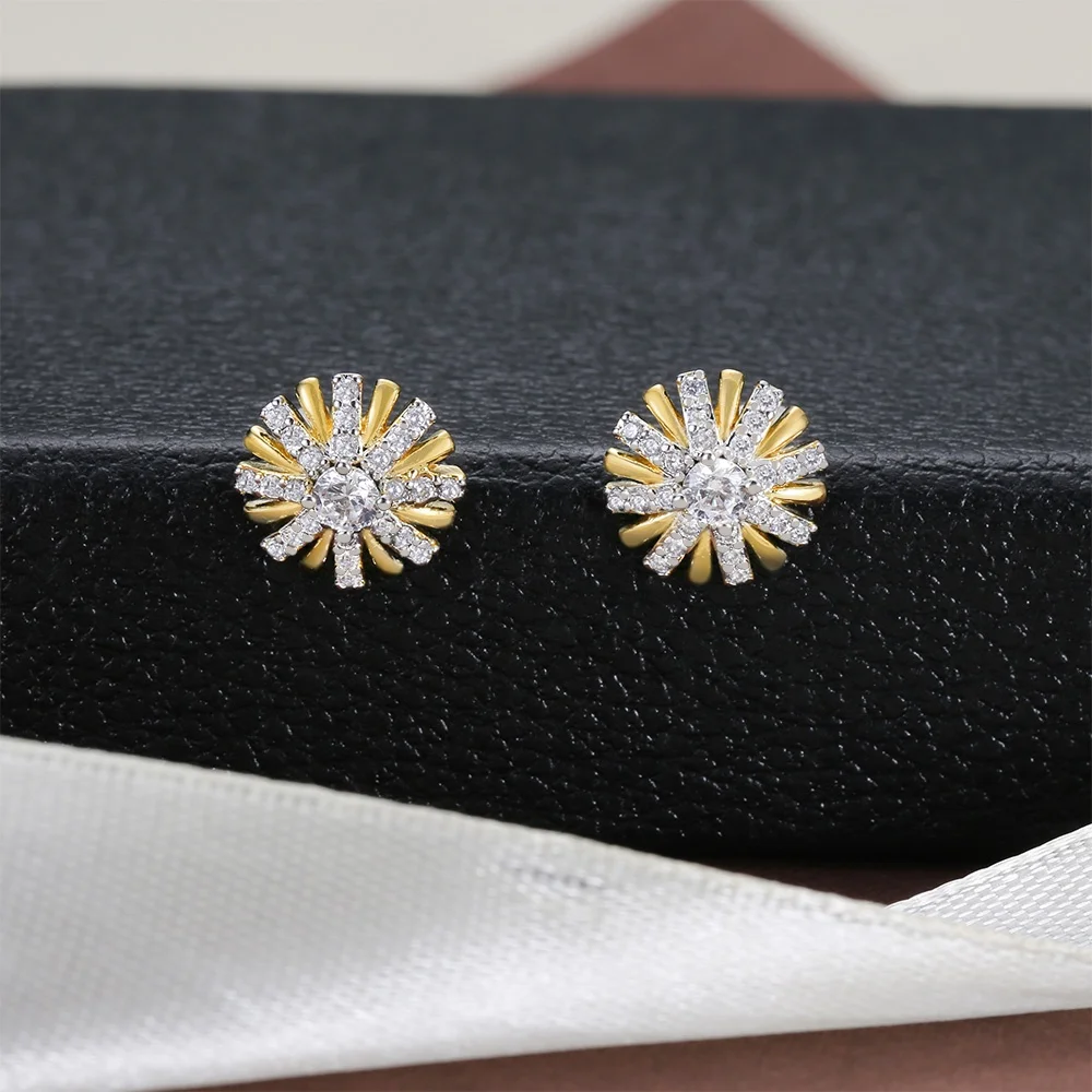 925 Sterling Silver Earrings Pave 5A cubic zirconia gold plated jewelry 925 silver diamond stud earring