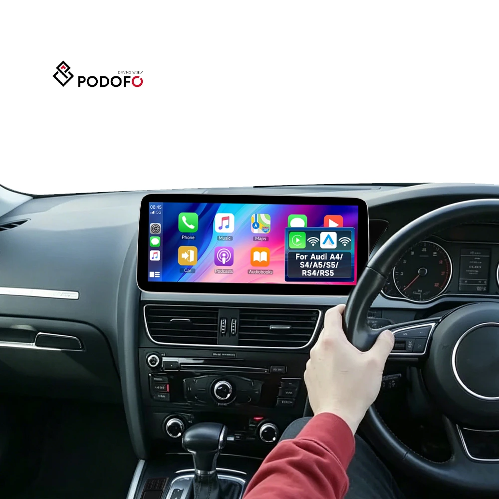 Автомобильное радио Podofo на базе Android, 12,3 дюйма, 4 ГБ ОЗУ + 128 ГБ ПЗУ, для автомобилей Audi A4/S4/A5/S5/RS4/RS5, аудиосистема с беспроводной поддержкой CarPlay и Android Auto, Wi-Fi, GPS, OEM/ODM-модель A8496A4434