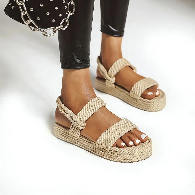 Wholesale Hot Selling Knit Weaving Rope Cross Strap 2022 Plus Size 35-43 Black Plait Wedge Flip Beach Sandals From m.alibaba.com