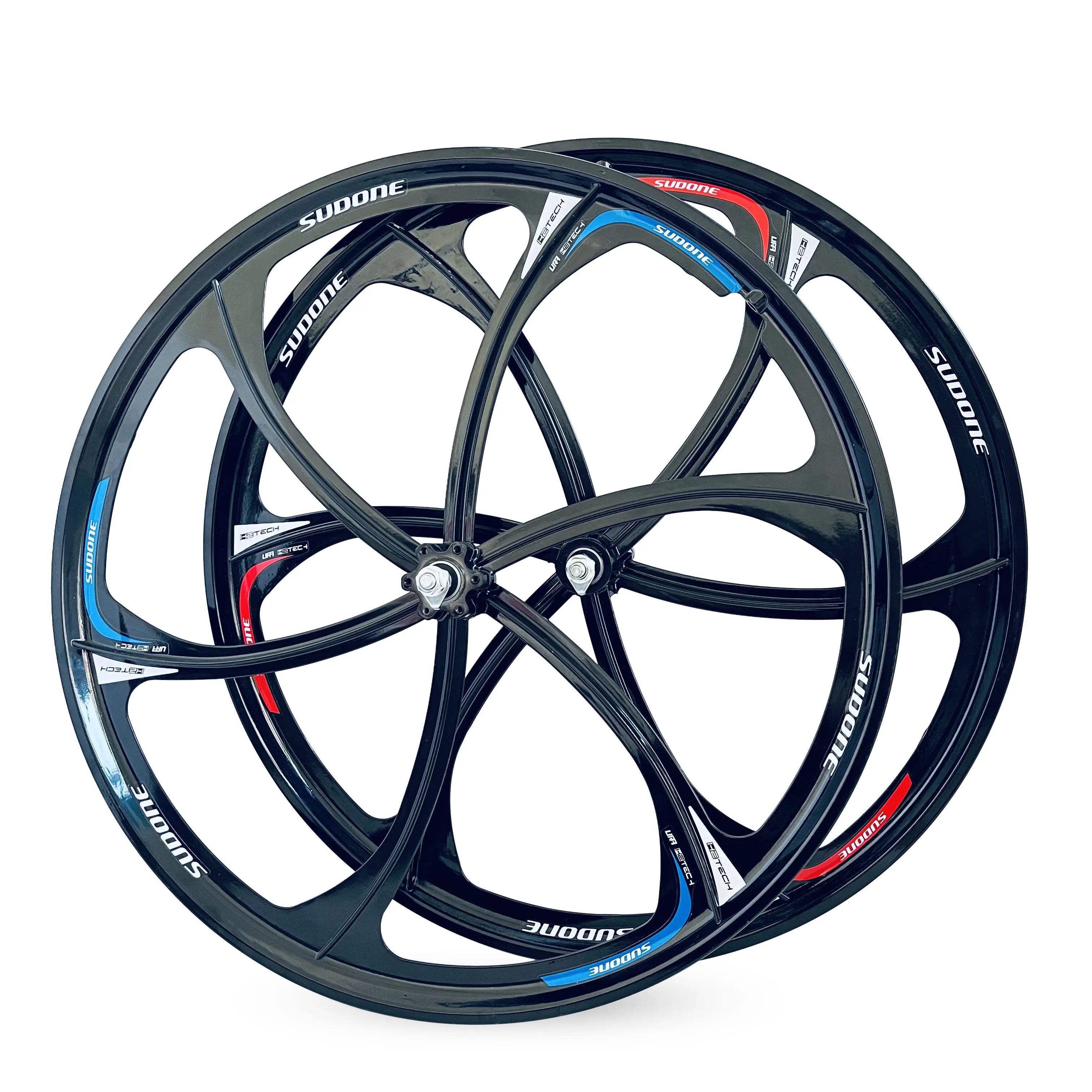 Red Bicycle Wheels With Magnesium Integrated Design 5 Spokes Disc Brake ...