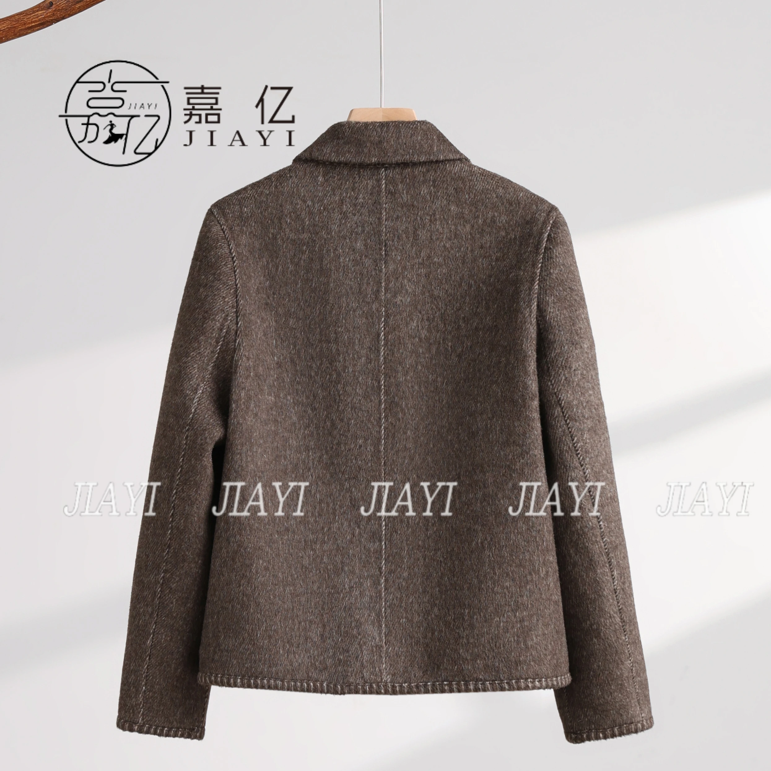 Elegant Women's Long Winter Quilted Wool Coat with Double-Breasted Cashmere Closure Logo Decoration Ground Color-New Collection