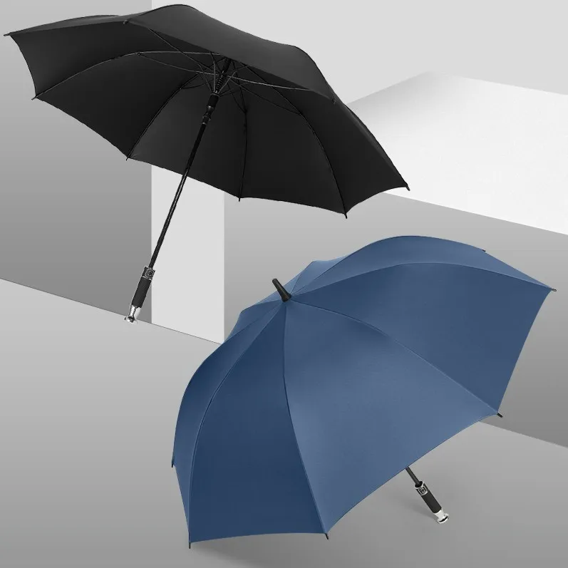Wholesale Custom Logo Large Automatic Business Sunshade Umbrella with 8K Ribs and Black Plastic Straight Handle Golf Gifts